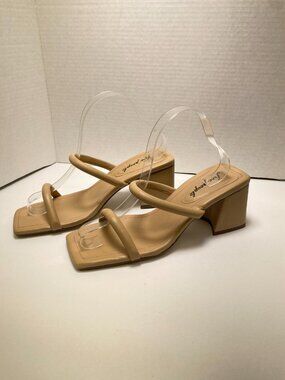 Free People Women's PArker Nude Double Strap Square Toe Heel Sandal Sz 40/10
